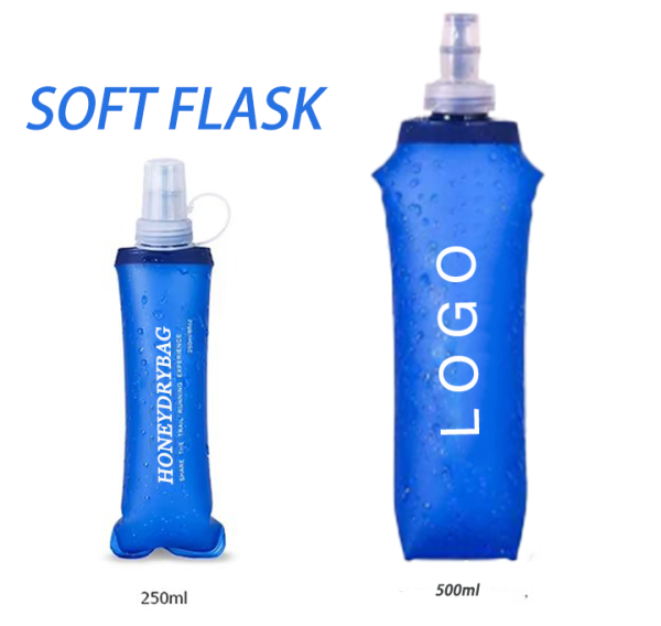 Customized logo 250ml/500ml/750m BPA-Free Soft Flask Collapsible Leak Proof Silicone Portable Water Bottle for Sports Traveling Marathon Running Hiking Cycling