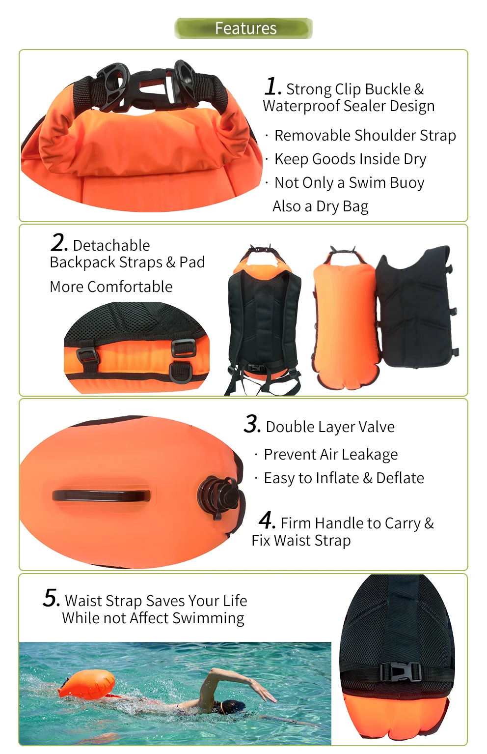 3-in-1 Swimming Towing Buoy: High-Visibility Safety Airbag + Portable Waterproof Dry Bag + Comfortable Waist Belt - Image 4