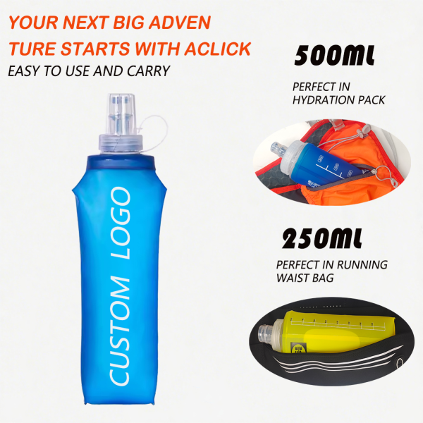 Custom Race TPU Water Bottle Collapsible 250ml 500ml Cycling Soft Flask Eco-friendly Reusable Soft Flask Running Hydration Flask - Image 4