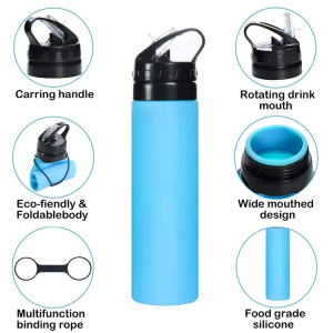 Fold flat for easy carrying: 550ml large-capacity silicone sports bottle | BPA-free and easy to clean