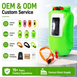 Customizable PVC Open Water Swim Buoy with Transparent Phone Viewing Window Safety Tow Float