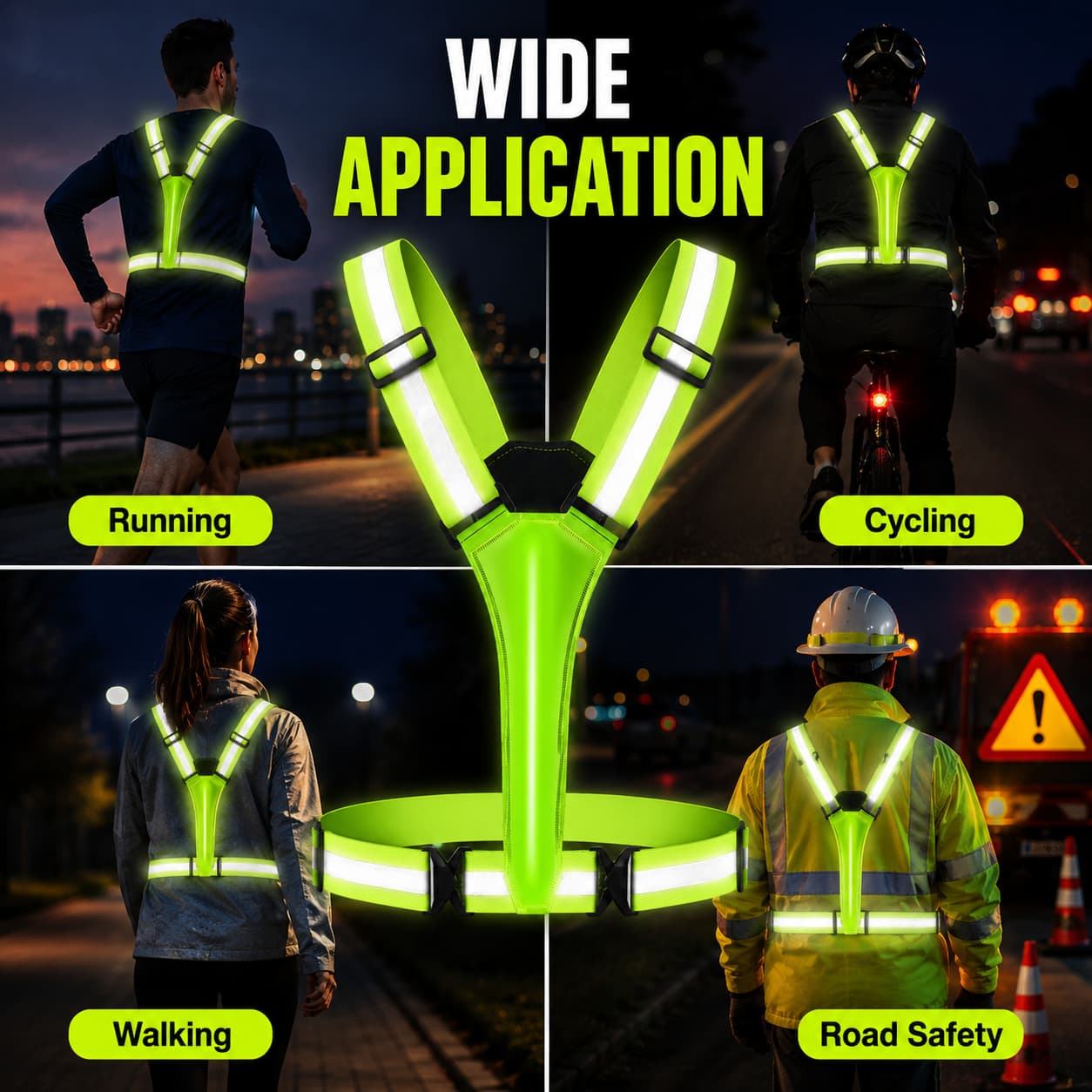 Custom USB Rechargeable LED Reflective Safety Vest Multi Lighting Modes For Night Running - Image 6