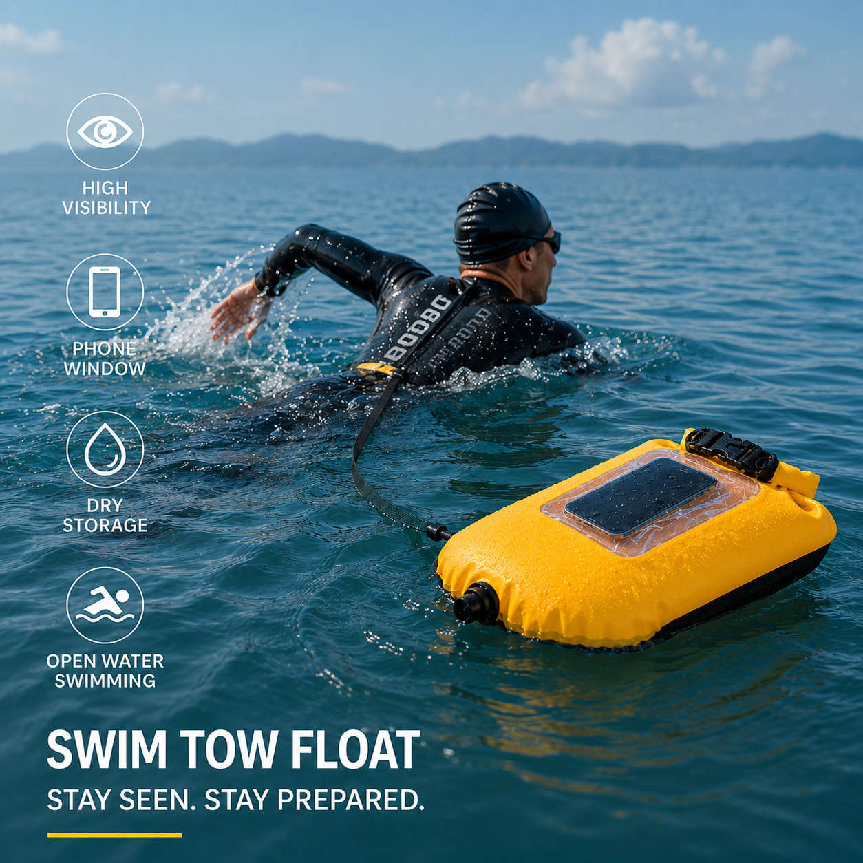 Customizable Swim Buoy & Dry Bag Safety Tow Float with Detachable Mesh Pocket Waterproof For Open Water Swimming