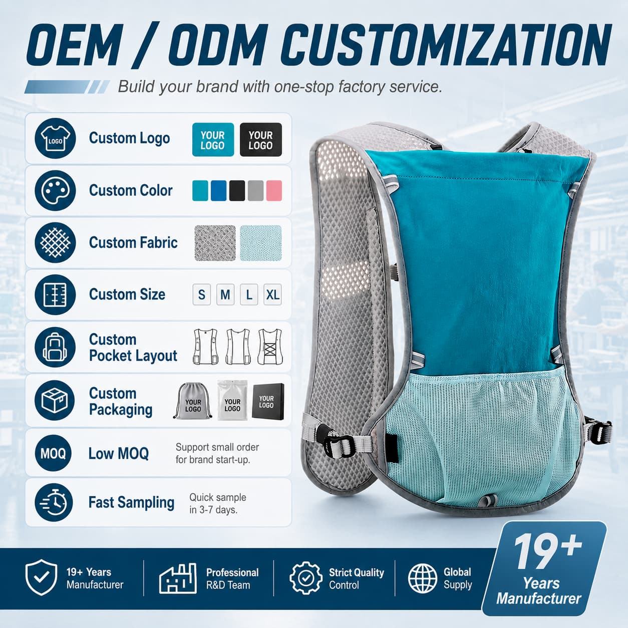 Running hydration vest pack for marathon, trail running and endurance sports, factory OEM custom