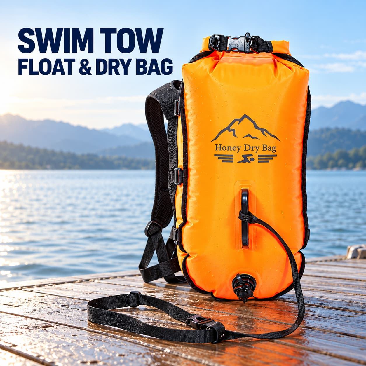 Double Chamber Swim Buoy with Detachable Backpack Strap