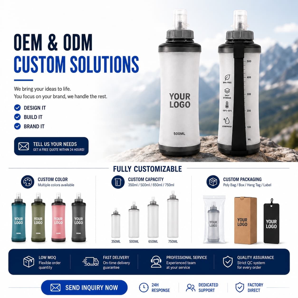 Collapsible TPU Sports Soft Flask | Portable Soft Water Bottle For Marathon & Trail Running