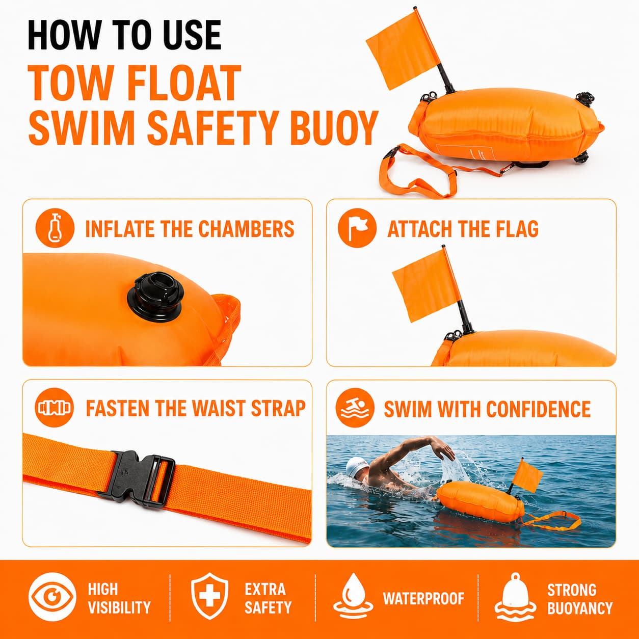 Customizable Nylon Swim Buoy with Detachable Flag - Image 2