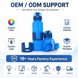 OEM ODM customizable collapsible silicone water bottle promotional banner, factory custom logo color capacity service