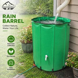 Portable collapsible rain water barrel for garden rain collection