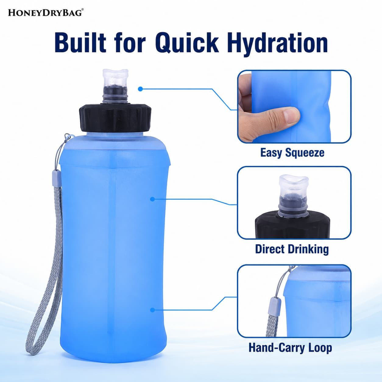 Customizable 550ML Oval Shaped TPU Running Soft Flask Triathlon Water Bottle - Image 5