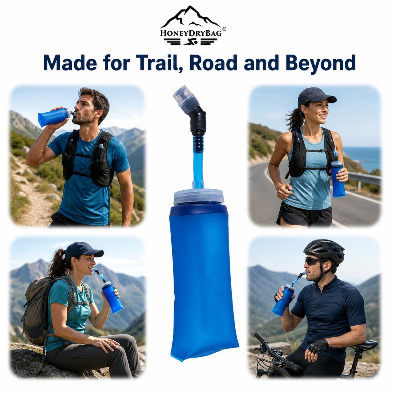 Collapsible 350ML 550ML TPU Soft Flask With Long Straw For Trail Running - Image 3