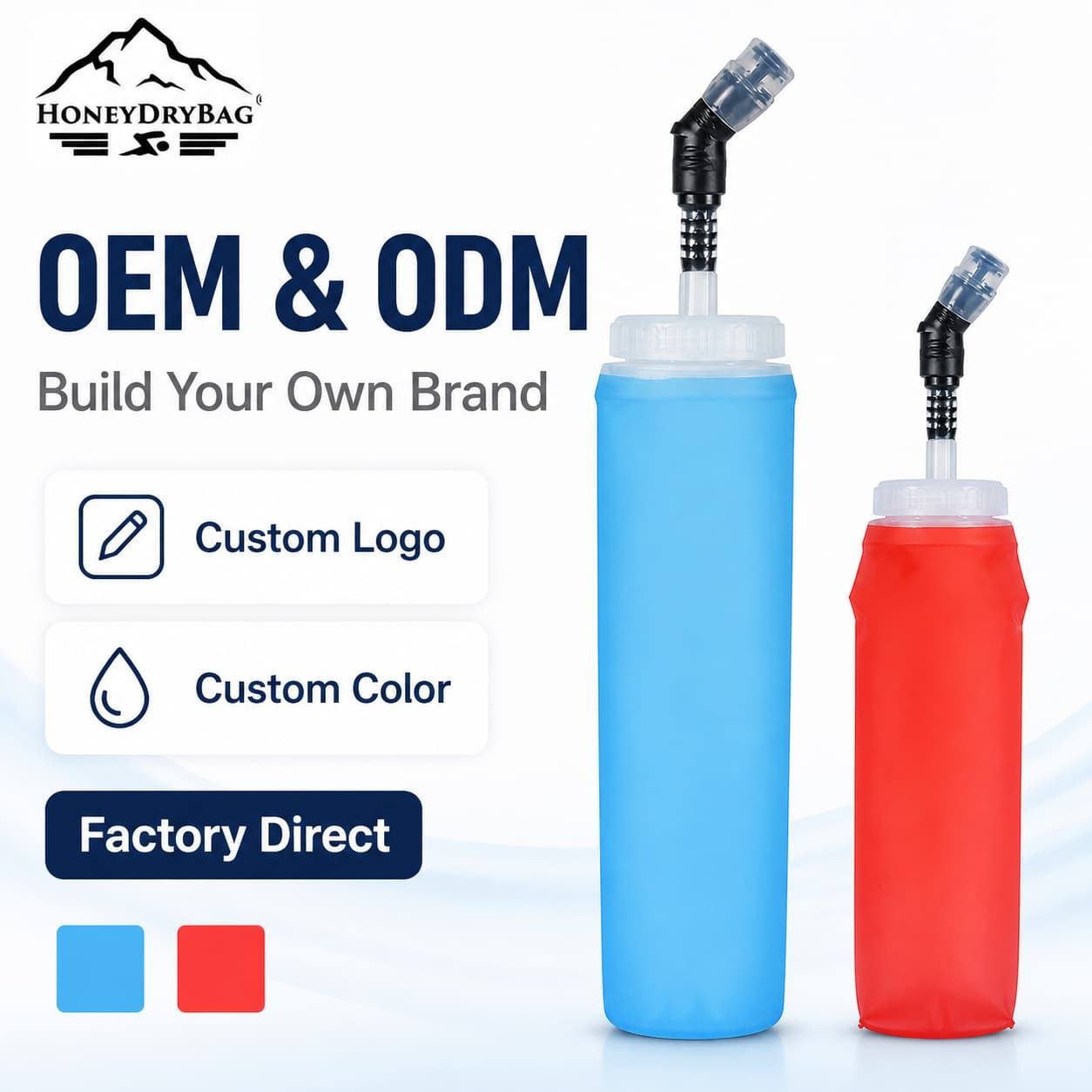 OEM ODM custom collapsible TPU soft water bottle, reusable foldable sports hydration flask for outdoor running cycling