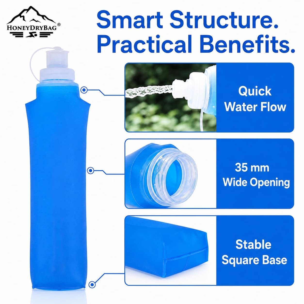 Custom printed small mouth running soft flask BPA free TPU squeeze water bottle