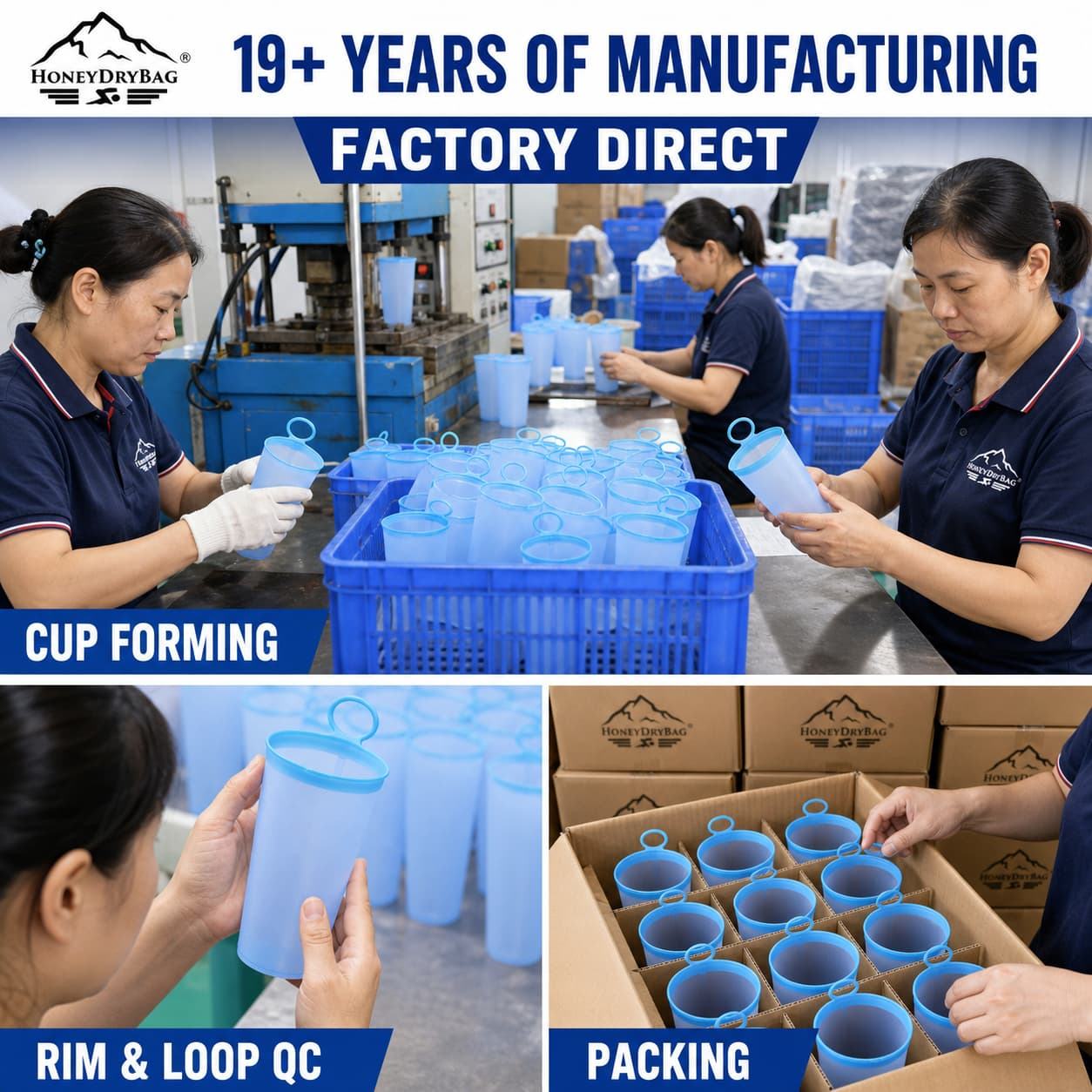 15 years outdoor sports gear OEM factory production line, professional waterproof bag and hydration equipment manufacturer workshop