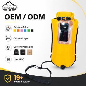 Customizable Nylon Triathlon Swim Buoy With Transparent Phone Window Open Water Safety Float