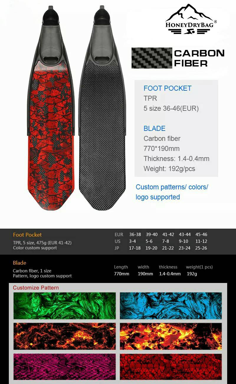 Full Foot Carbon Fiber Freediving Long Fins HoneyDryBag
