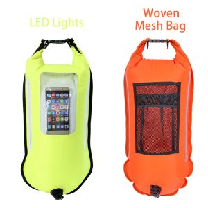 Customizable Swim Buoy & Dry Bag Safety Tow Float with Detachable Mesh Pocket | High-Visibility, Waterproof & Leak-Proof for Open Water Swimming, Beach, Snorkeling
